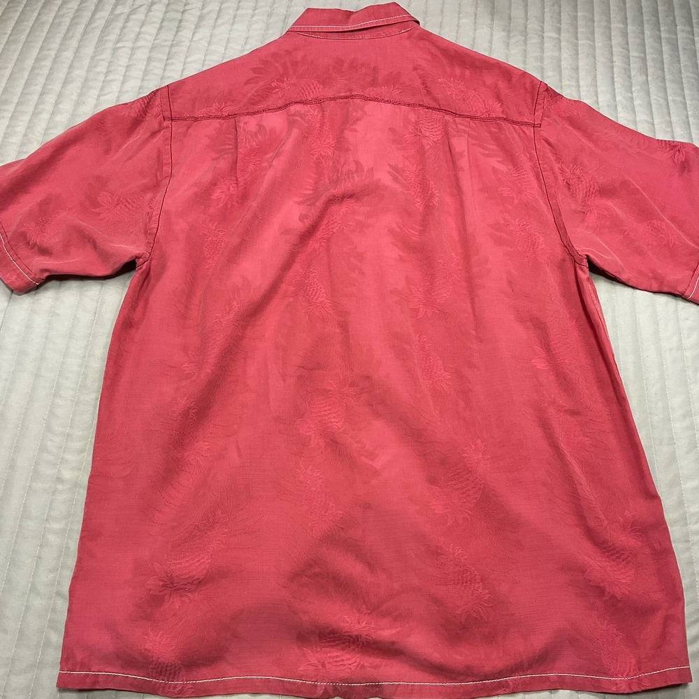 Tommy Bahama Mens Jacquard 60% Silk Camp Shirt XL Red Pineapple Contrast Stitch - Picture 7 of 10